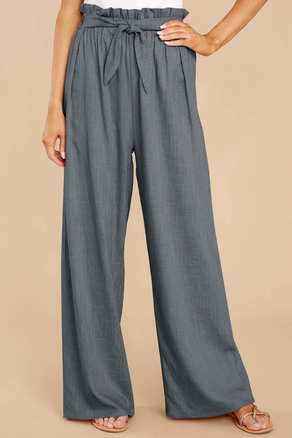 Casual High Rise Paperbag Waist Wide Leg Pants