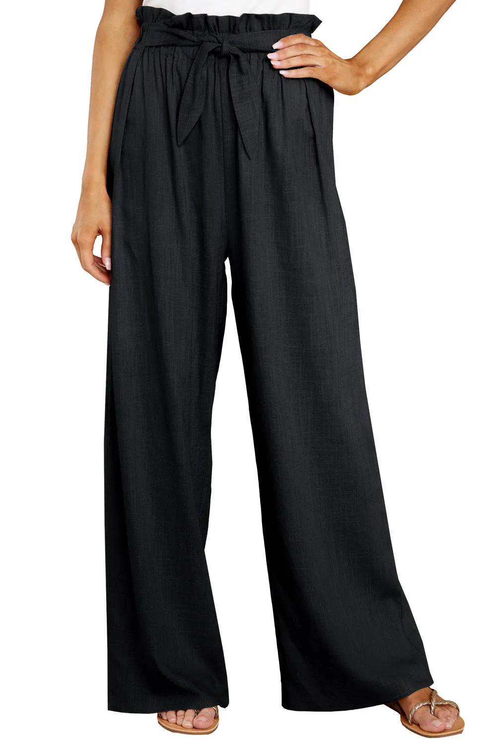 Casual High Rise Paperbag Waist Wide Leg Pants