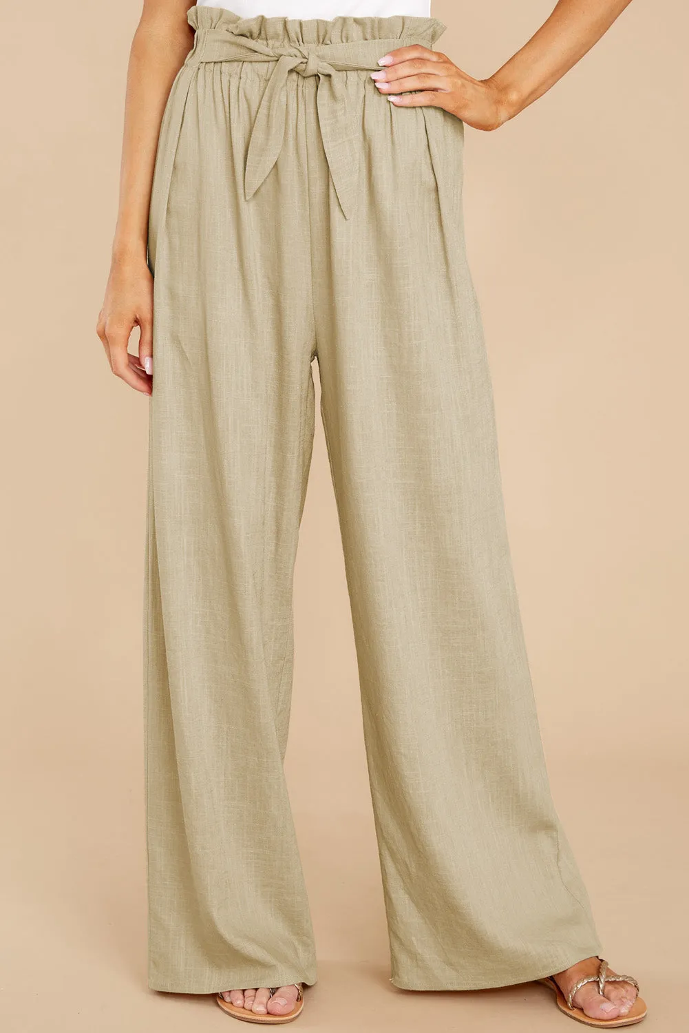 Casual High Rise Paperbag Waist Wide Leg Pants