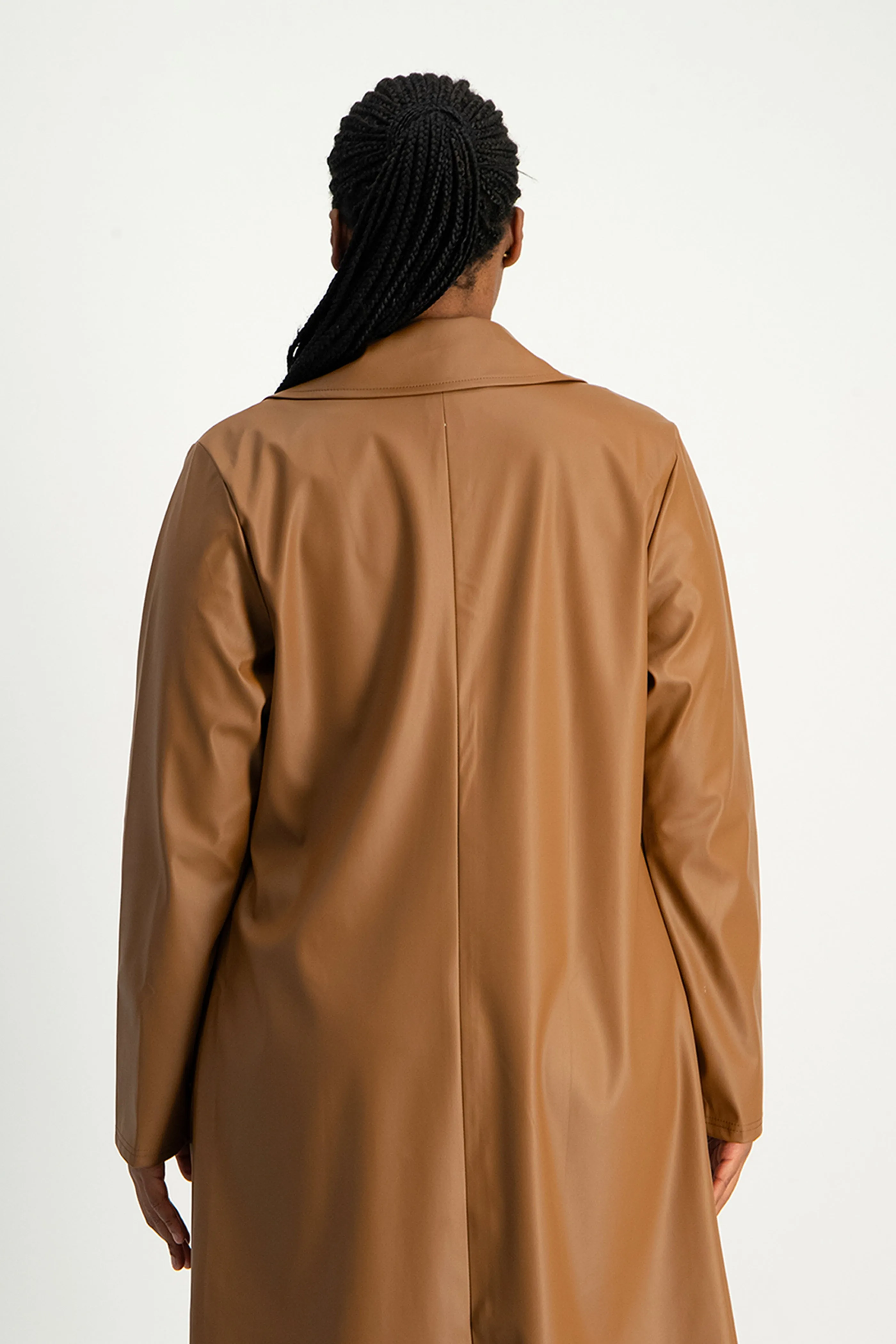 Cece Faux Leather Trench Coat - Brown