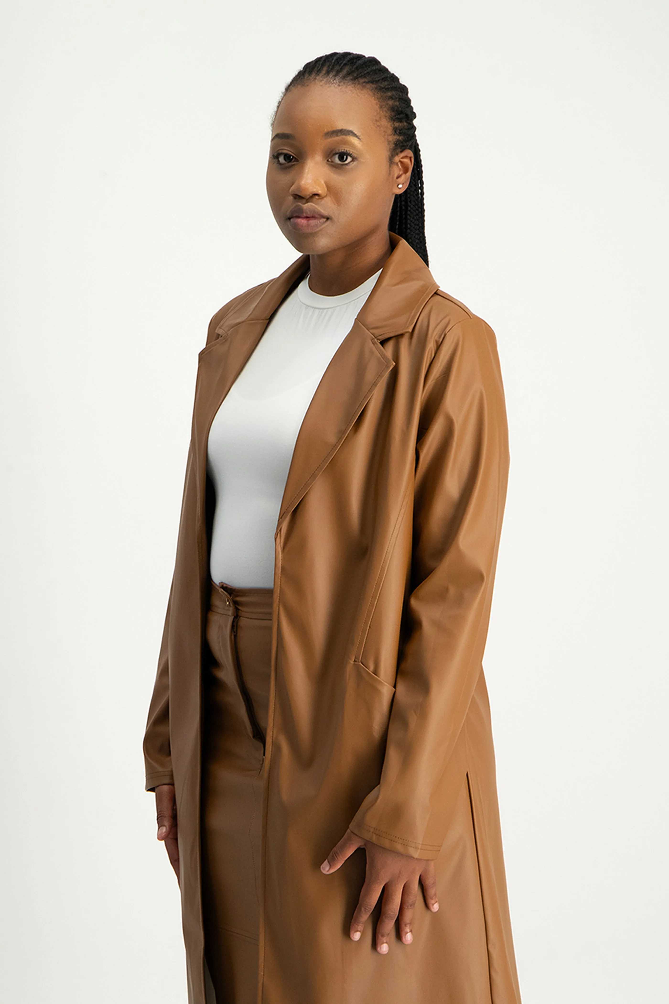 Cece Faux Leather Trench Coat - Brown