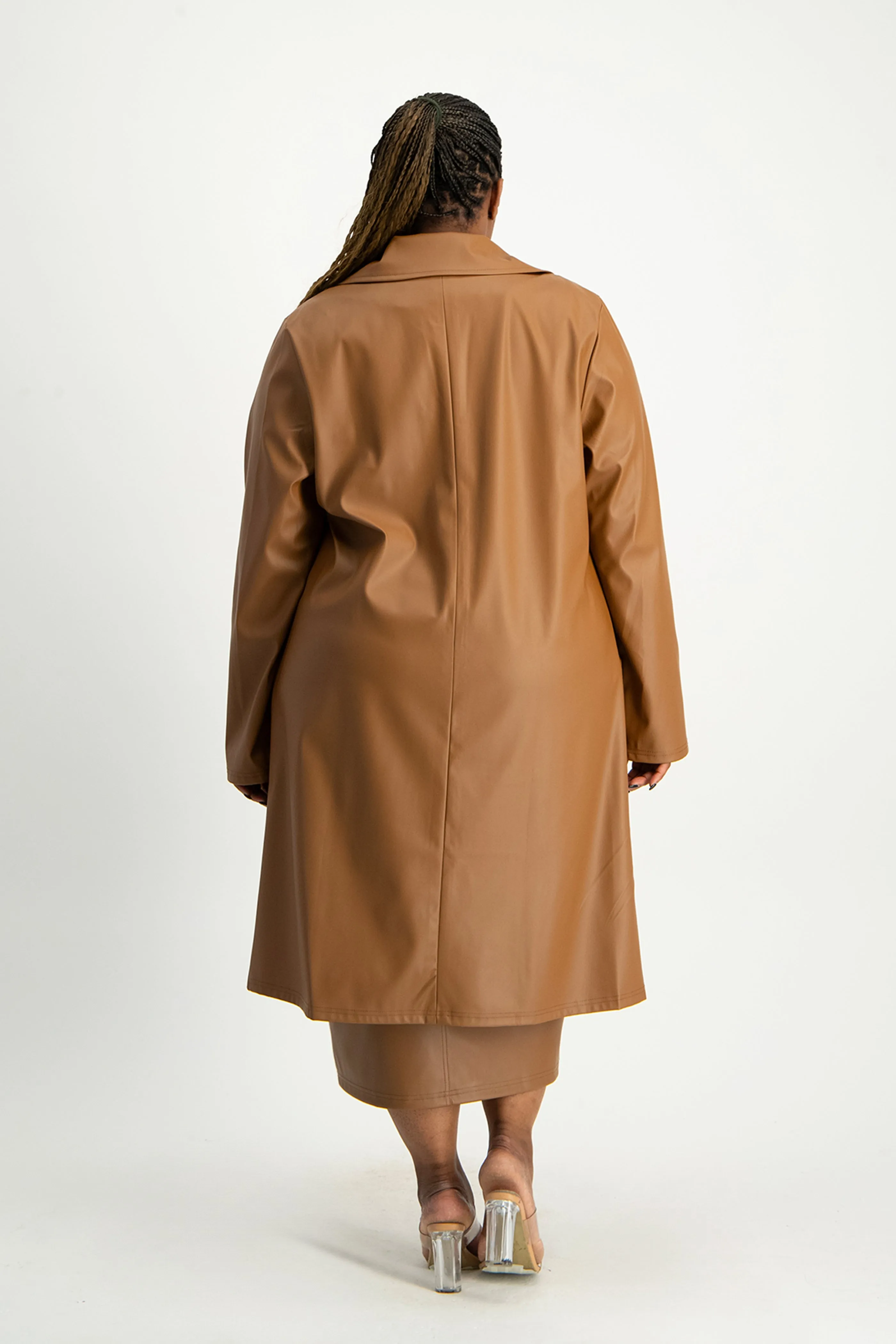 Cece Faux Leather Trench Coat - Brown