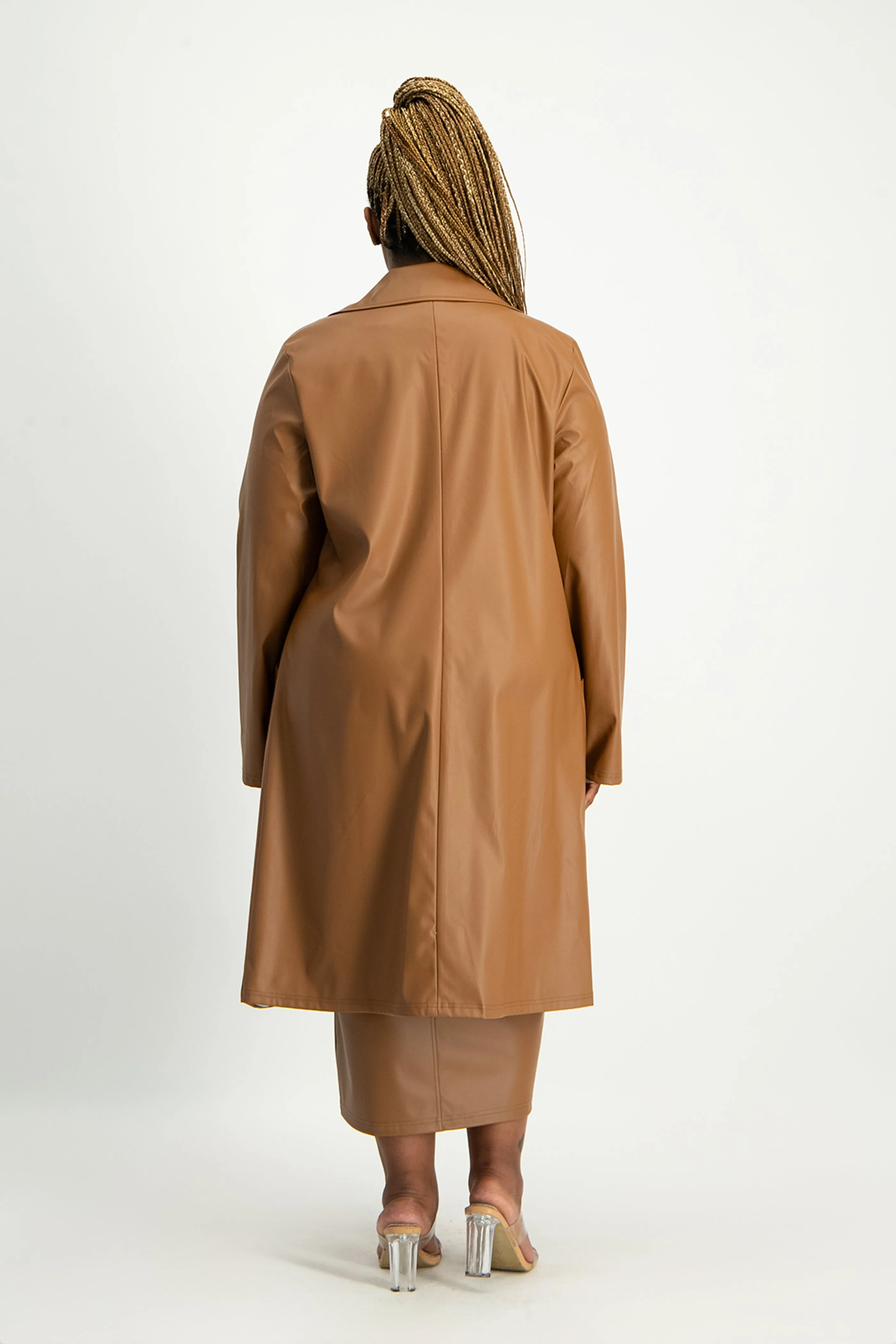 Cece Faux Leather Trench Coat - Brown