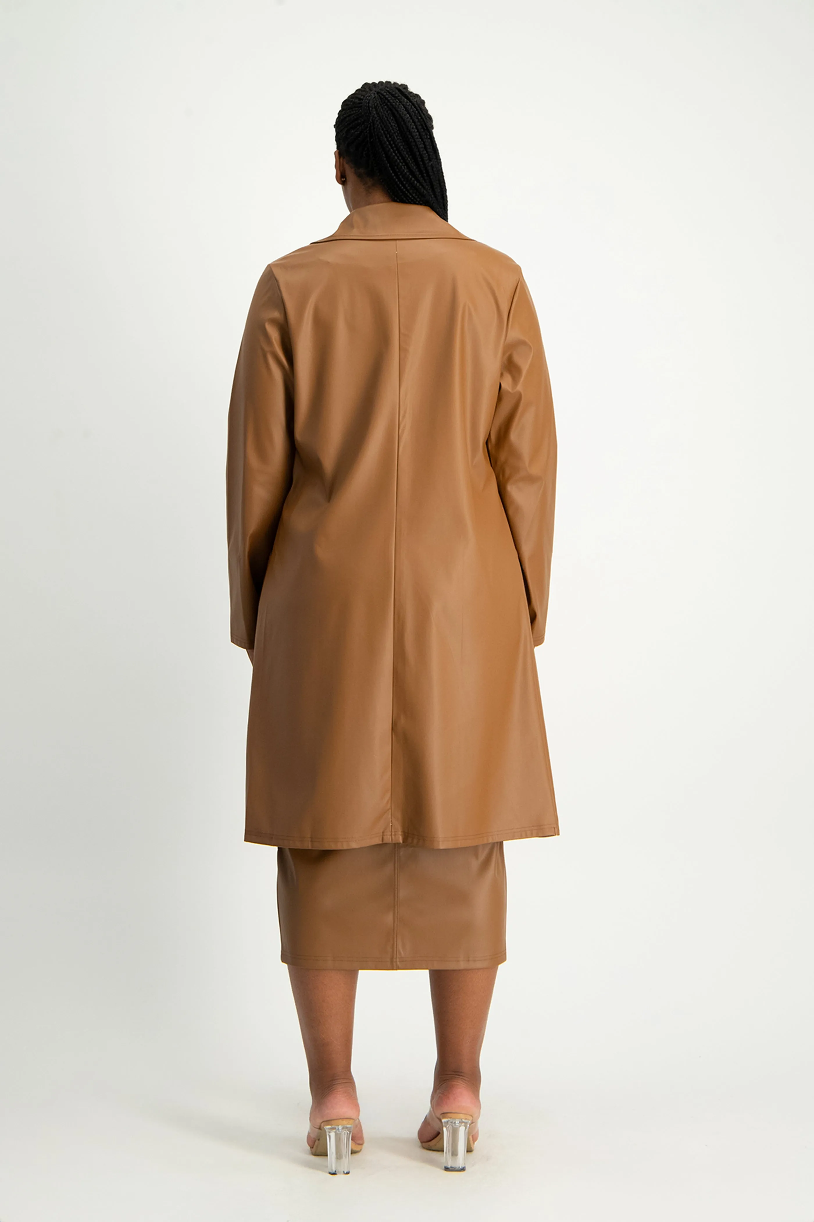 Cece Faux Leather Trench Coat - Brown