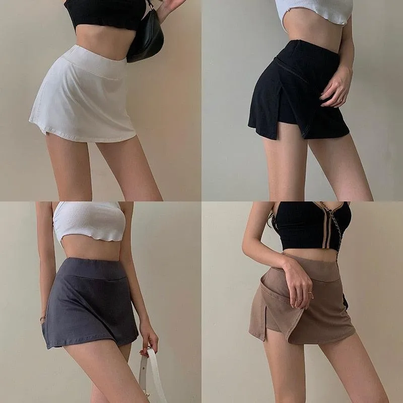 Chic High Waist Tennis Skort with Stylish Split Hem - Trendy Athletic Skirt