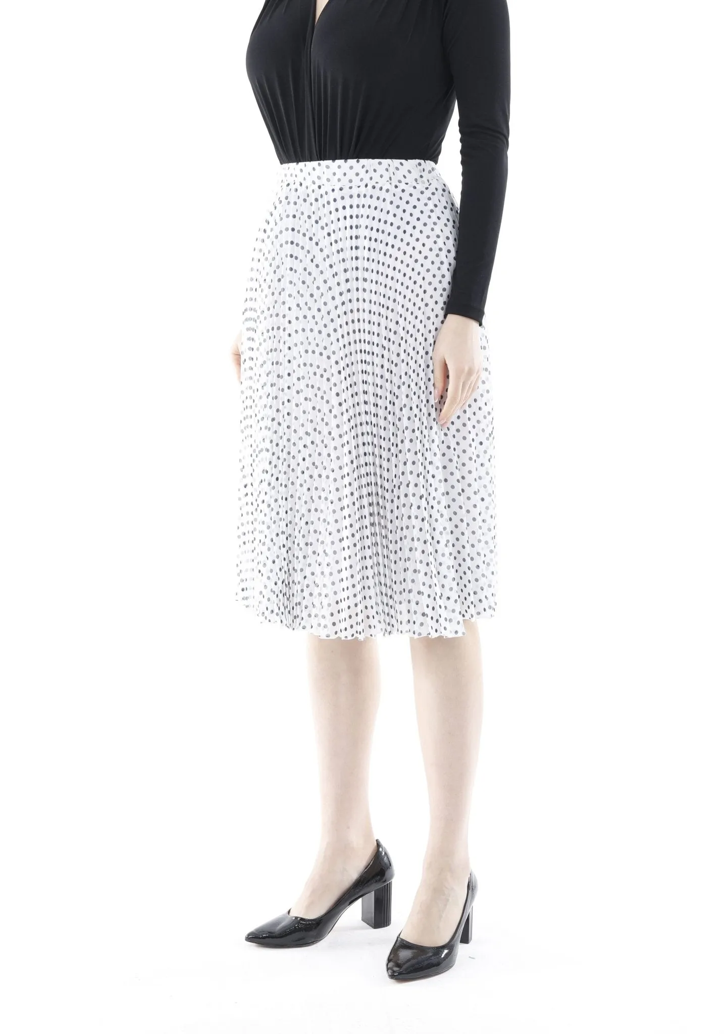 Chiffon Polka Dot Pattern Pleated Midi Skirt