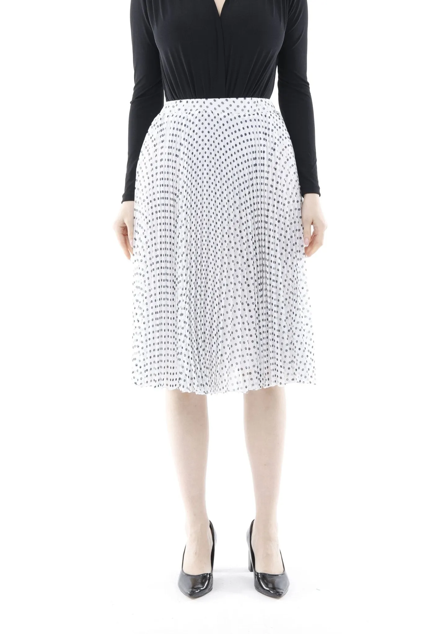 Chiffon Polka Dot Pattern Pleated Midi Skirt