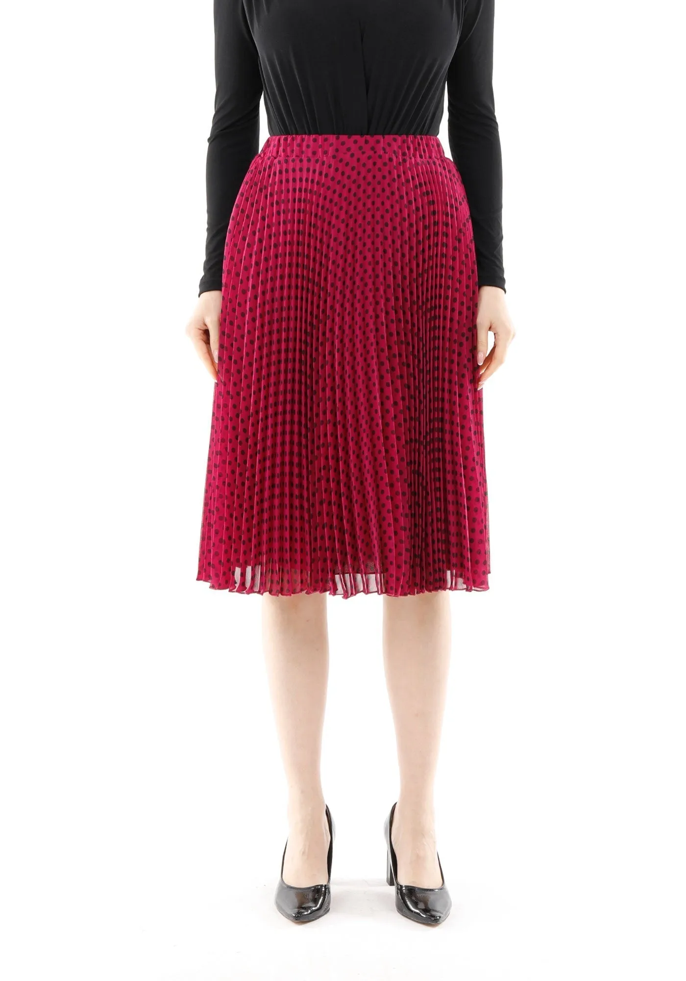 Chiffon Polka Dot Pattern Pleated Midi Skirt