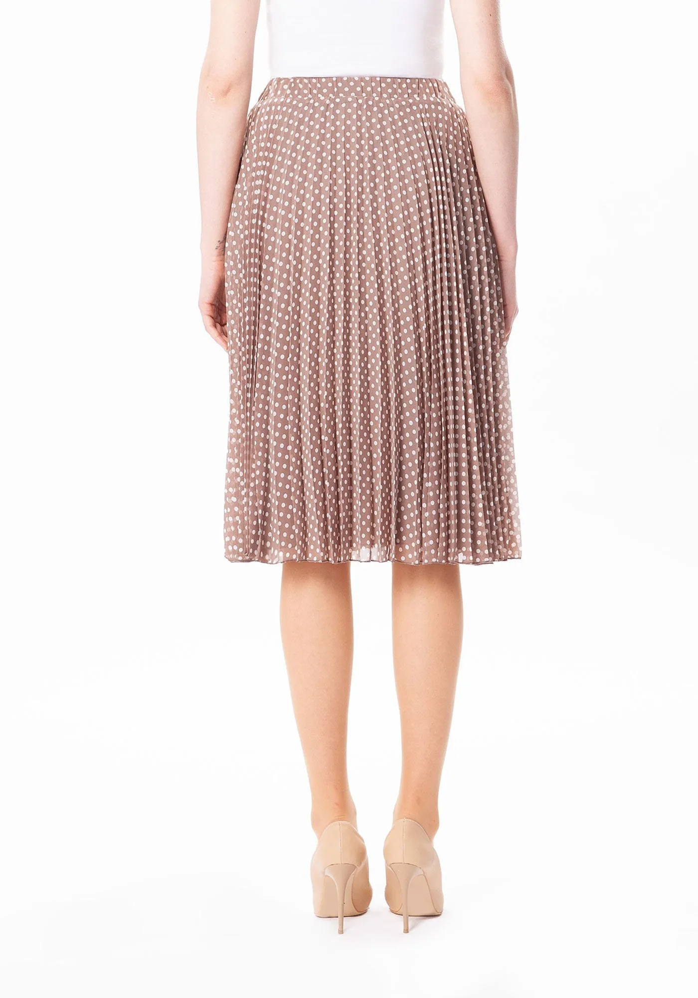 Chiffon Polka Dot Pattern Pleated Midi Skirt