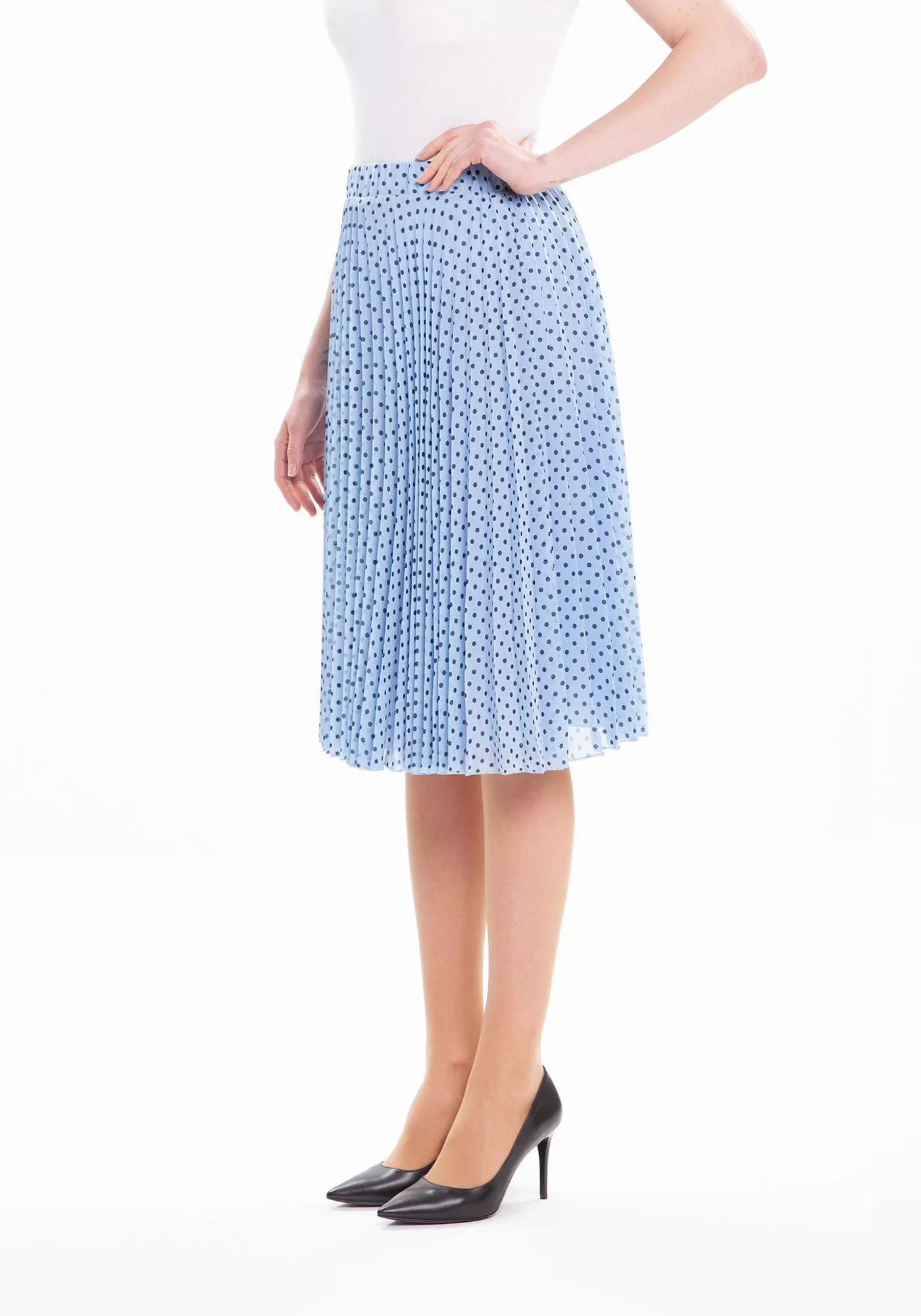 Chiffon Polka Dot Pattern Pleated Midi Skirt