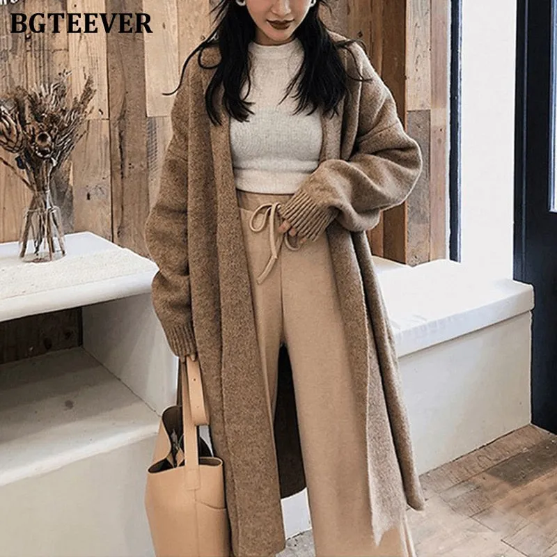 Christmas Gift Joskaa Stylish Chic Oversized Knitted Cardigans for Women V-neck Soft Warm Loose Female Sweater Cardigans Autumn Winter 2020