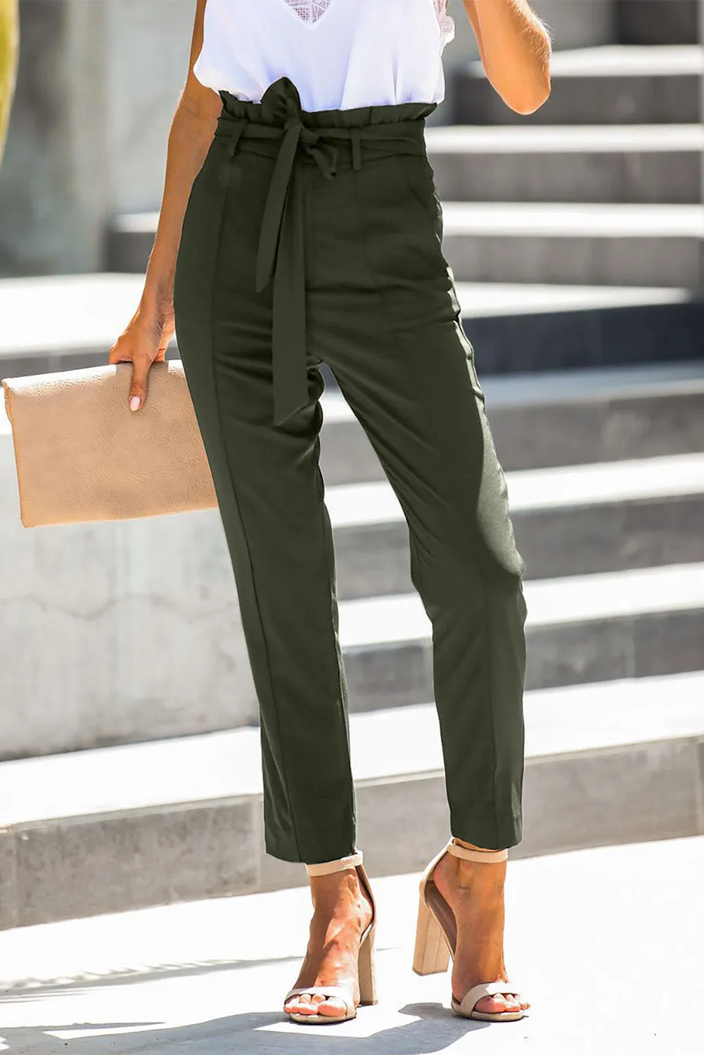 Classic Belted High Waisted Straight Leg pants