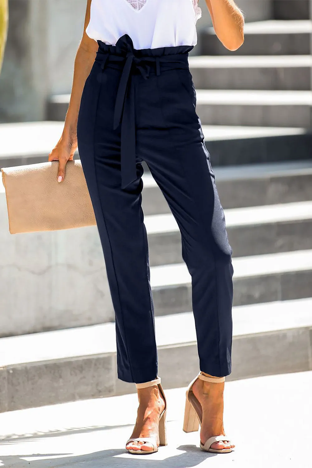 Classic Belted High Waisted Straight Leg pants