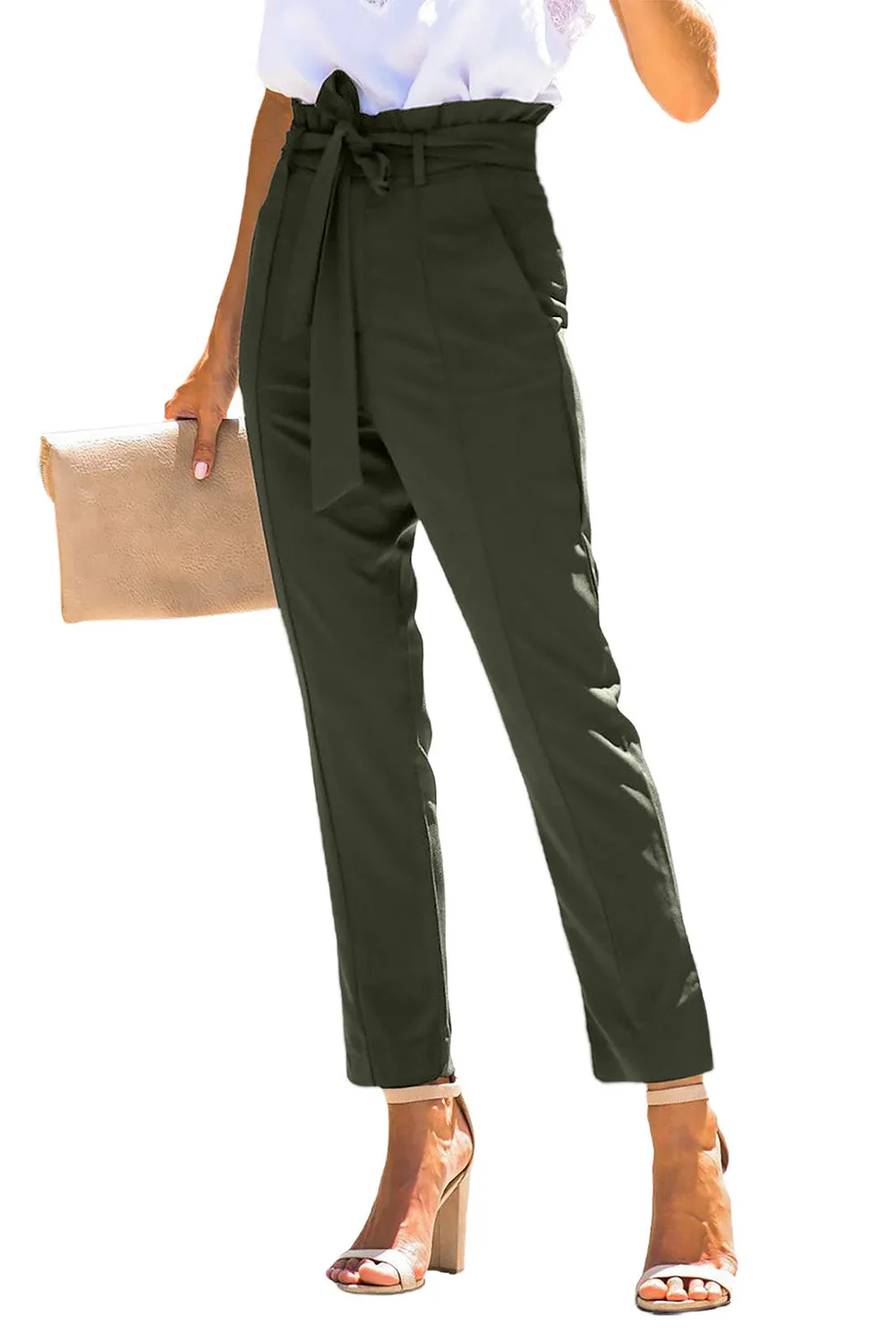 Classic Belted High Waisted Straight Leg pants