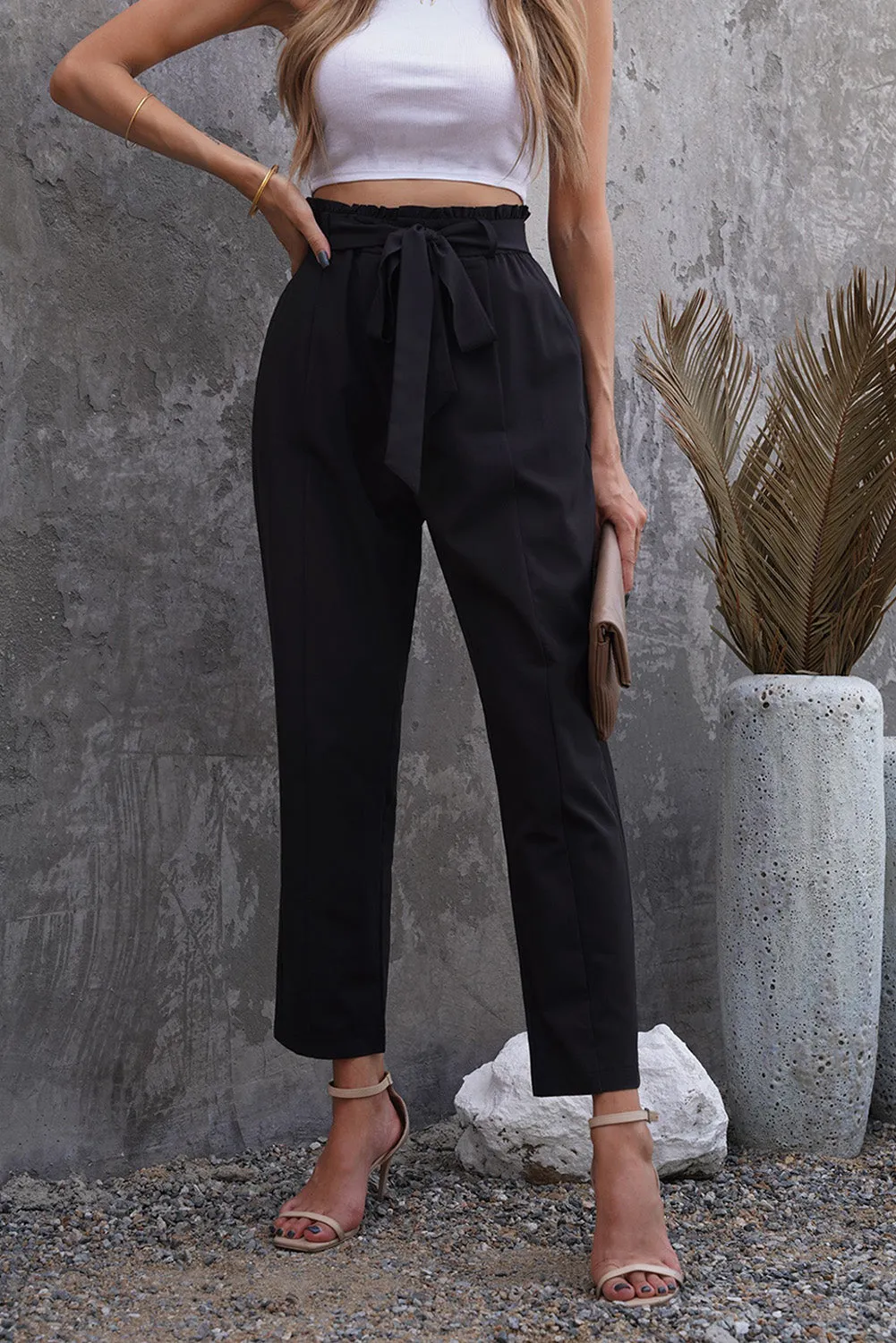 Classic Belted High Waisted Straight Leg pants