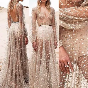 Clearance Elegant Mesh Sequins Slim Long Dress