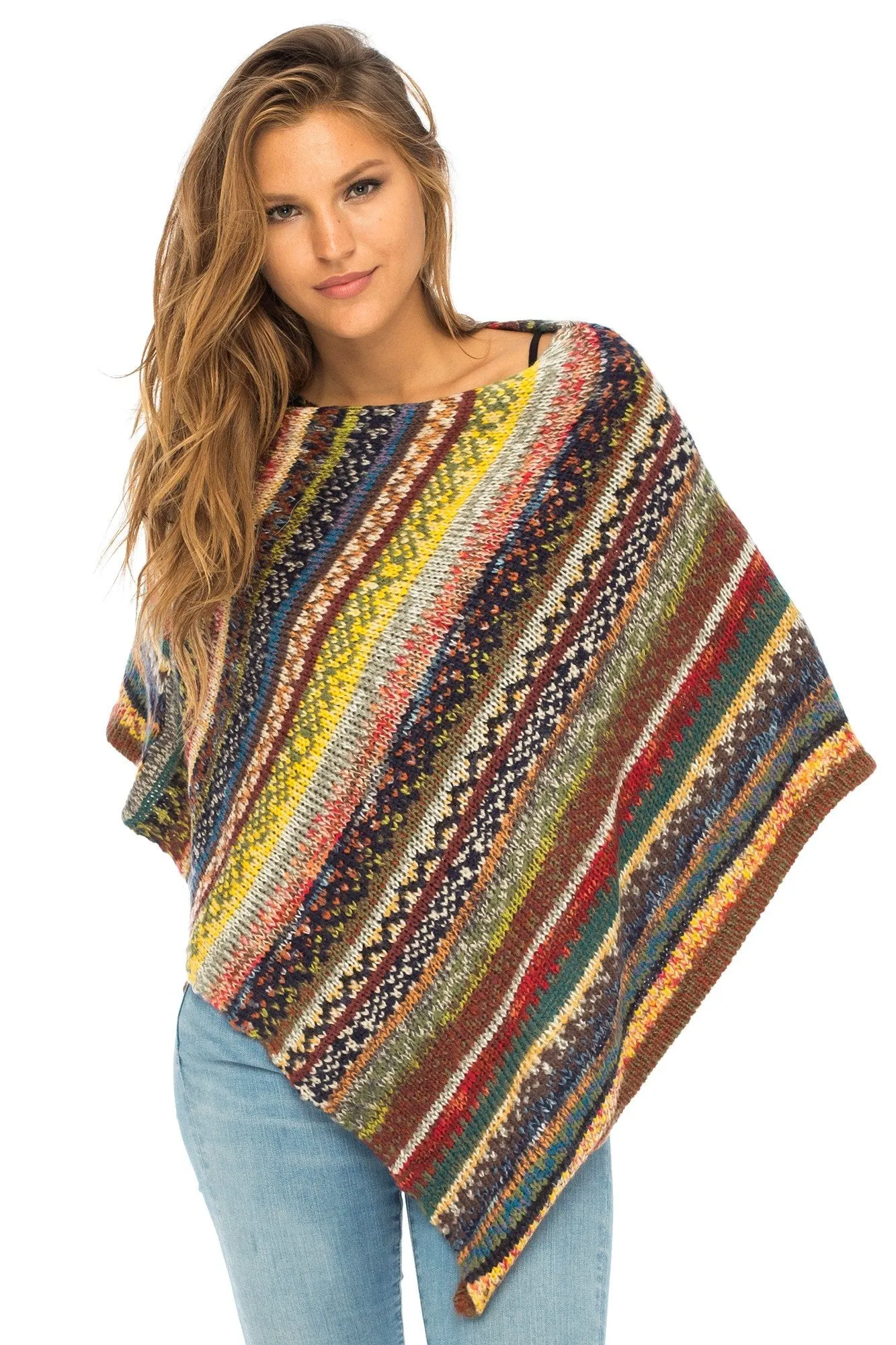 Colorful Knit Striped Poncho