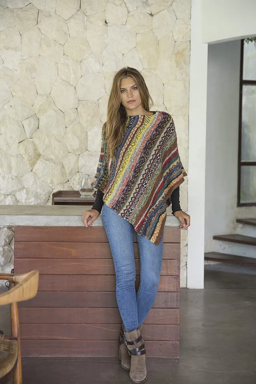 Colorful Knit Striped Poncho