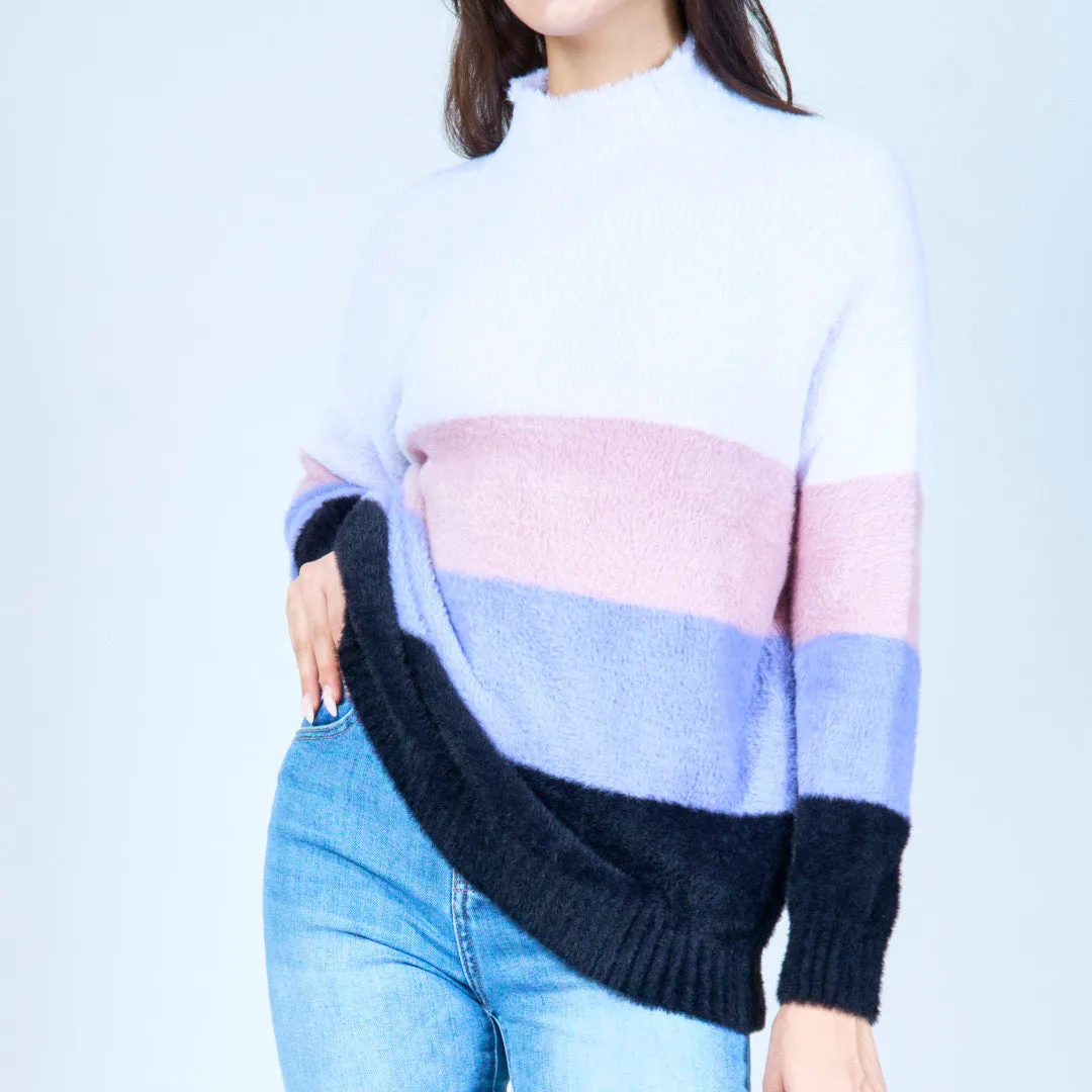 Cozy striped fuzzy sweater wholesale