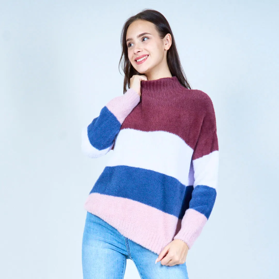 Cozy striped fuzzy sweater wholesale