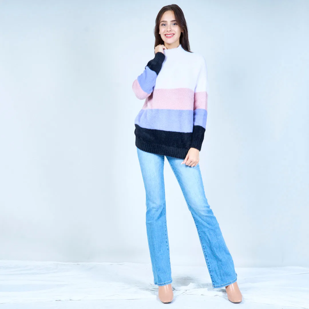 Cozy striped fuzzy sweater wholesale