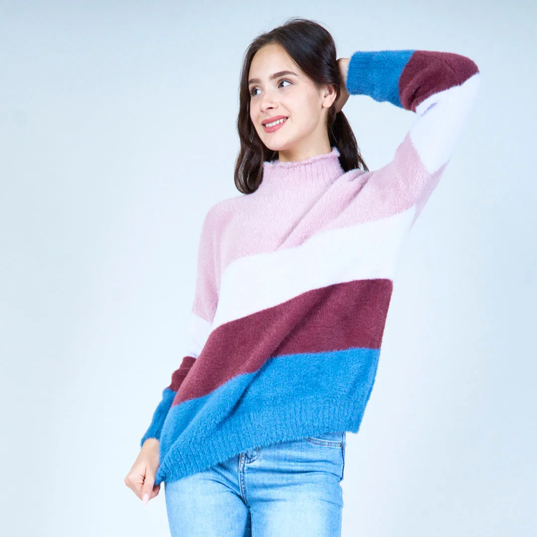 Cozy striped fuzzy sweater wholesale