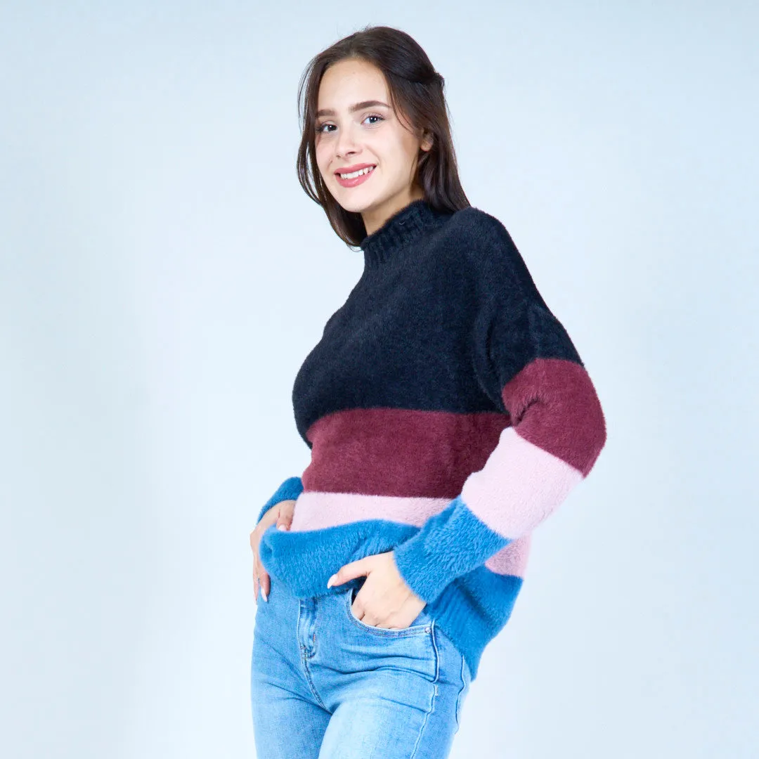 Cozy striped fuzzy sweater wholesale