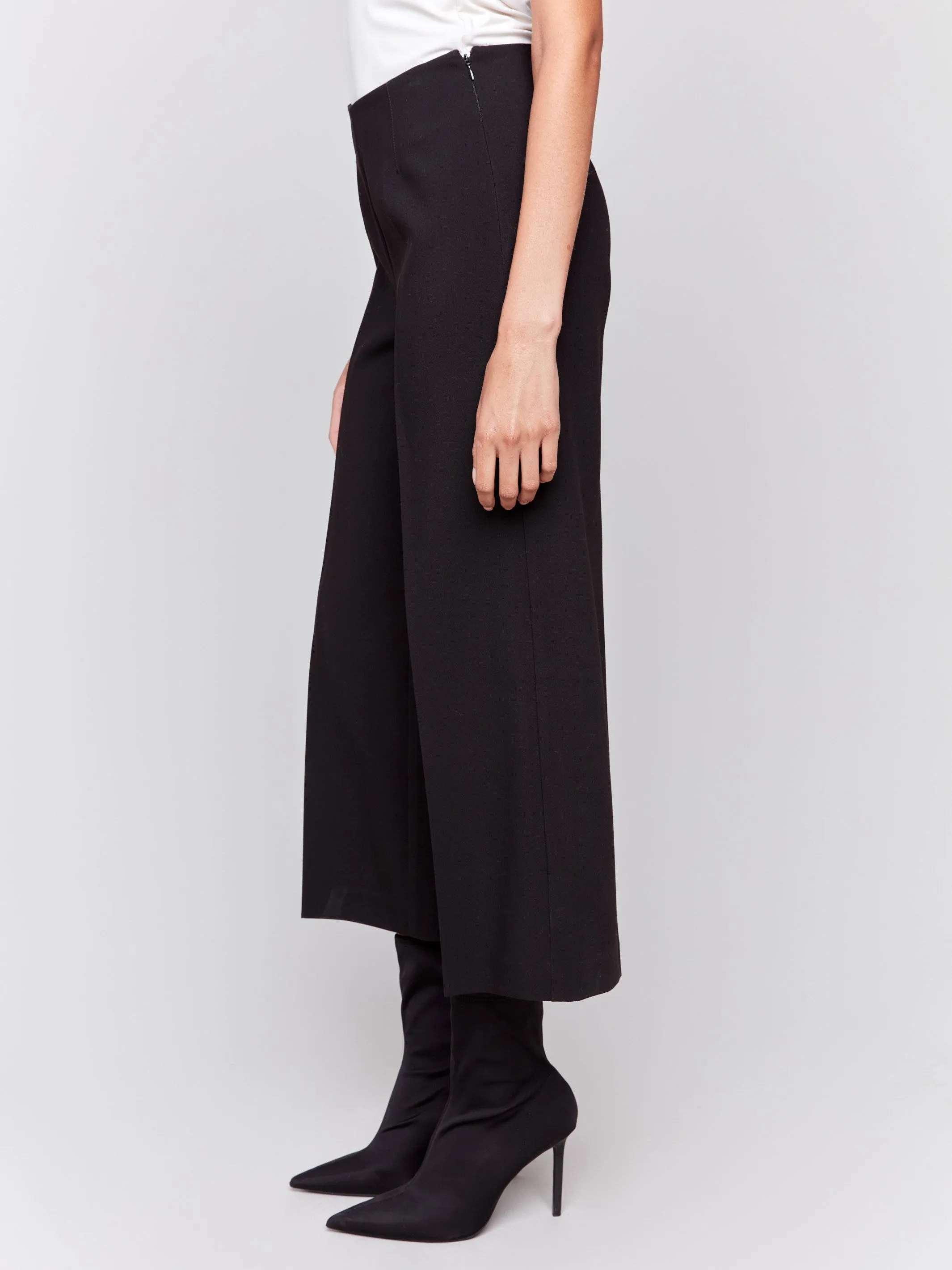 Cropped Wide Leg Pants - Black