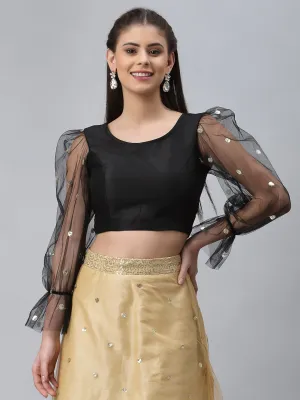 Dupion and Net Sequin Embroidered Crop Top