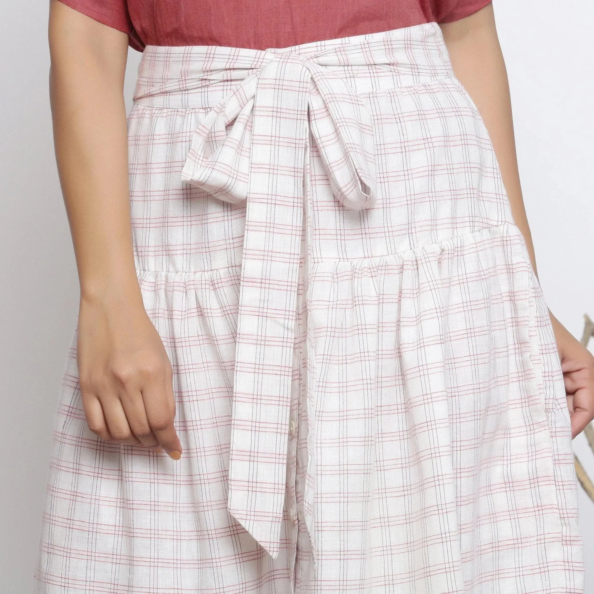 Ecru Handspun Cotton High-Rise Gathered Midi Skirt