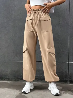 Elastic Knot Detail Pants With Pocket