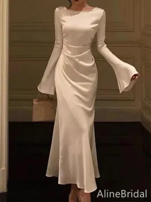 Elegant White Long Sleeves Mermaid Long Prom Dress,PD37944