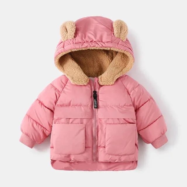 Fall Winter Children Boy Parkas Cartoon Bear Ears Little Girl Jacket Coat 1-6 Years Kids Boy Outerwear Outfit