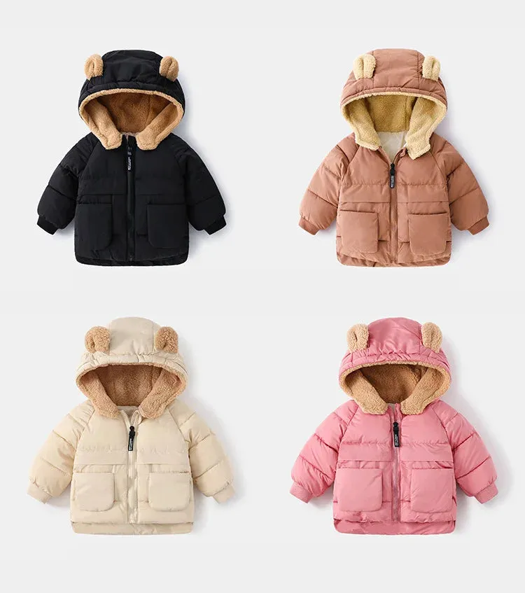 Fall Winter Children Boy Parkas Cartoon Bear Ears Little Girl Jacket Coat 1-6 Years Kids Boy Outerwear Outfit