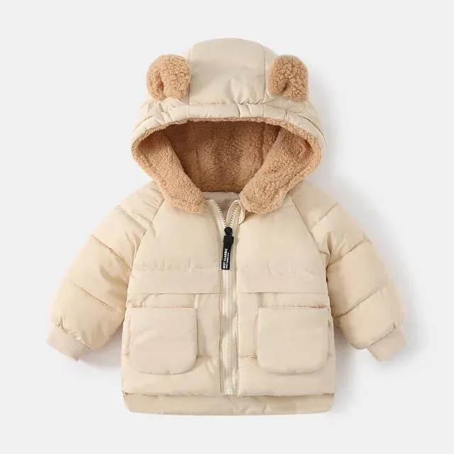 Fall Winter Children Boy Parkas Cartoon Bear Ears Little Girl Jacket Coat 1-6 Years Kids Boy Outerwear Outfit