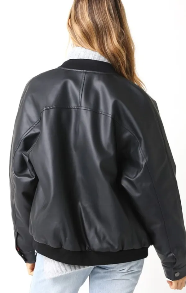 Faux Leather Double Layered Bomber