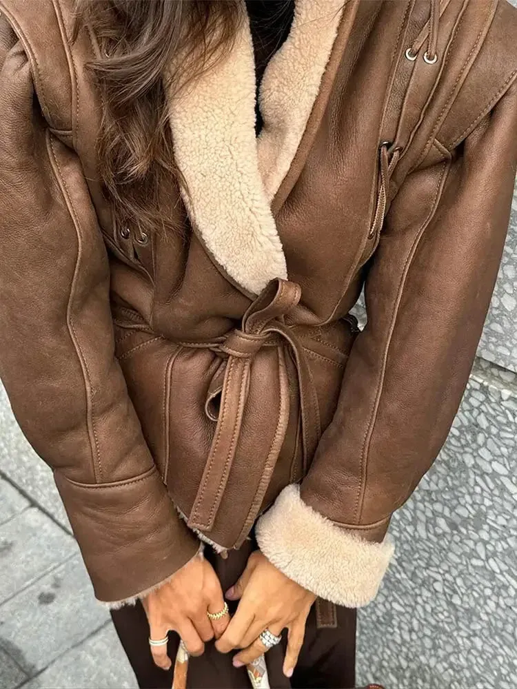 Faux Leather Jacket with Teddy Fur Lined