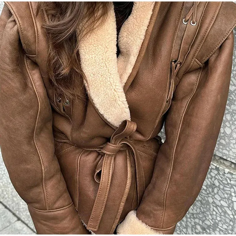 Faux Leather Jacket with Teddy Fur Lined