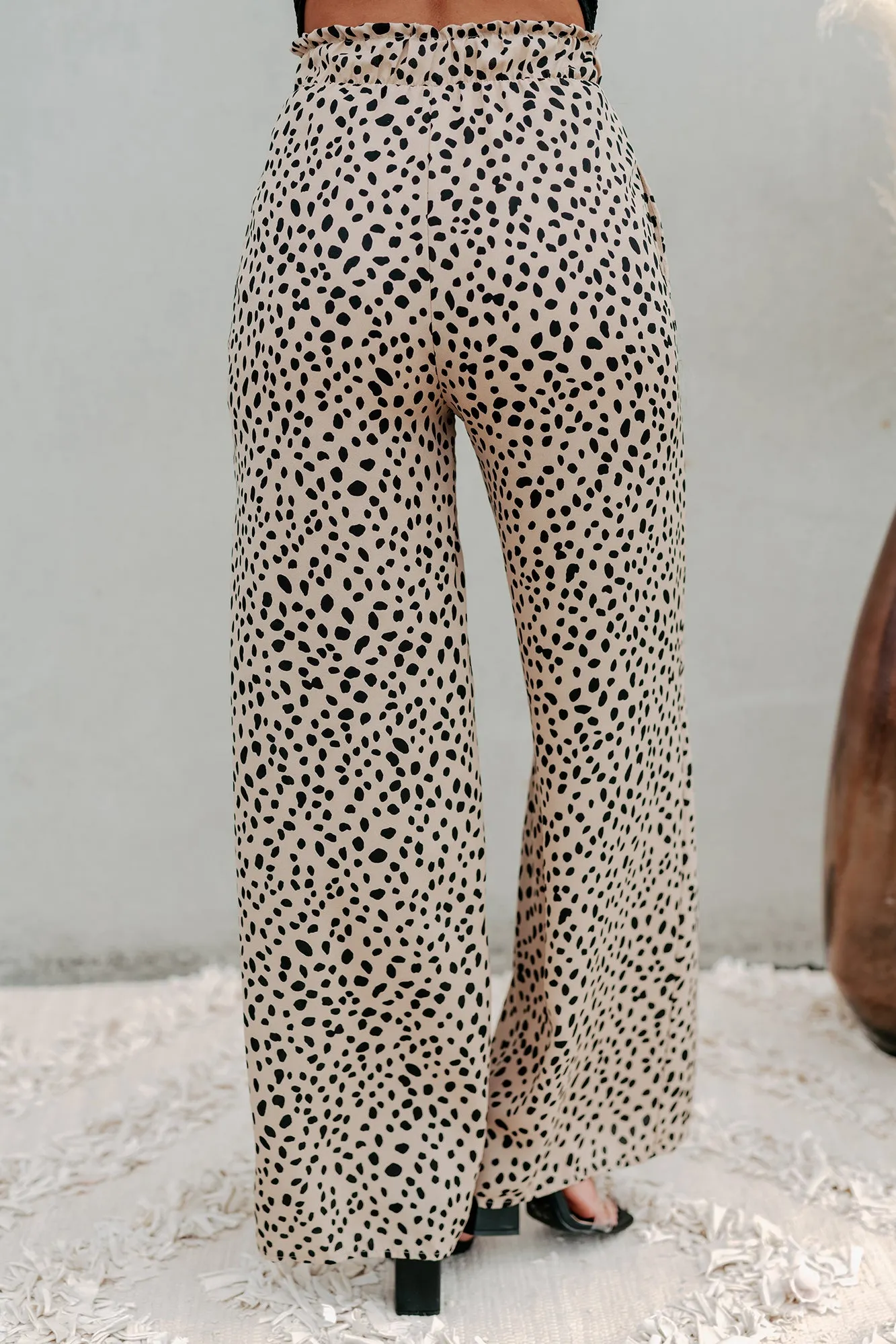 Fiercely Fashionable Wide Leg Printed Paperbag Pants (Taupe)