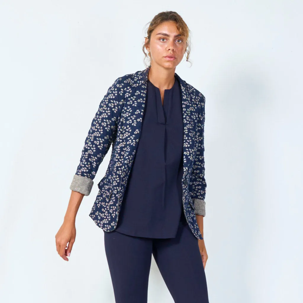 Floral print blazer with rolled cuffs wholesale