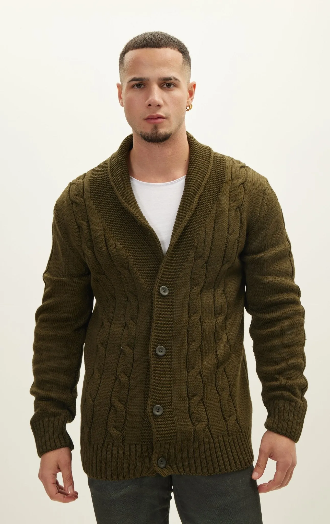 Four Button Down Cardigan - Khaki