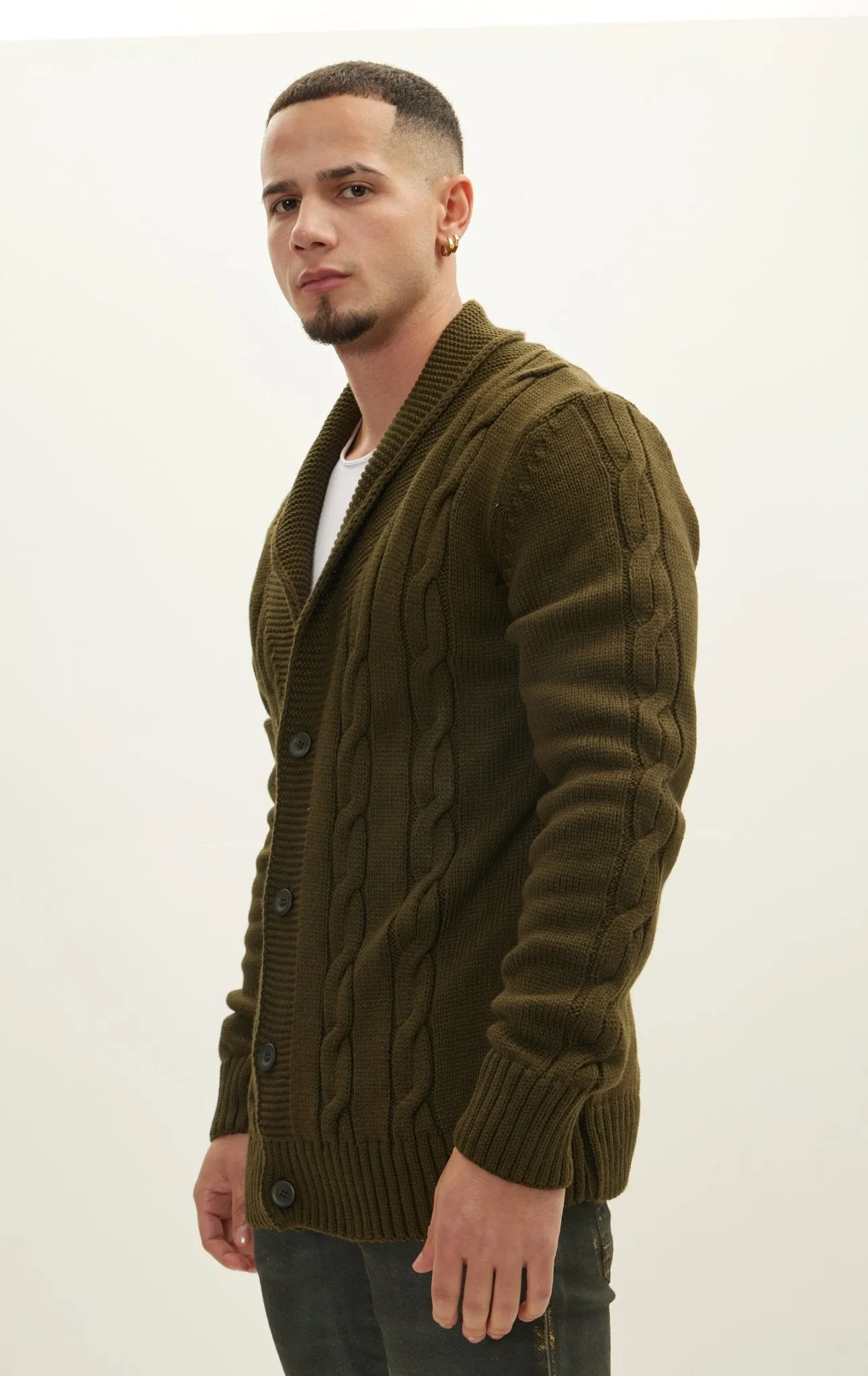 Four Button Down Cardigan - Khaki