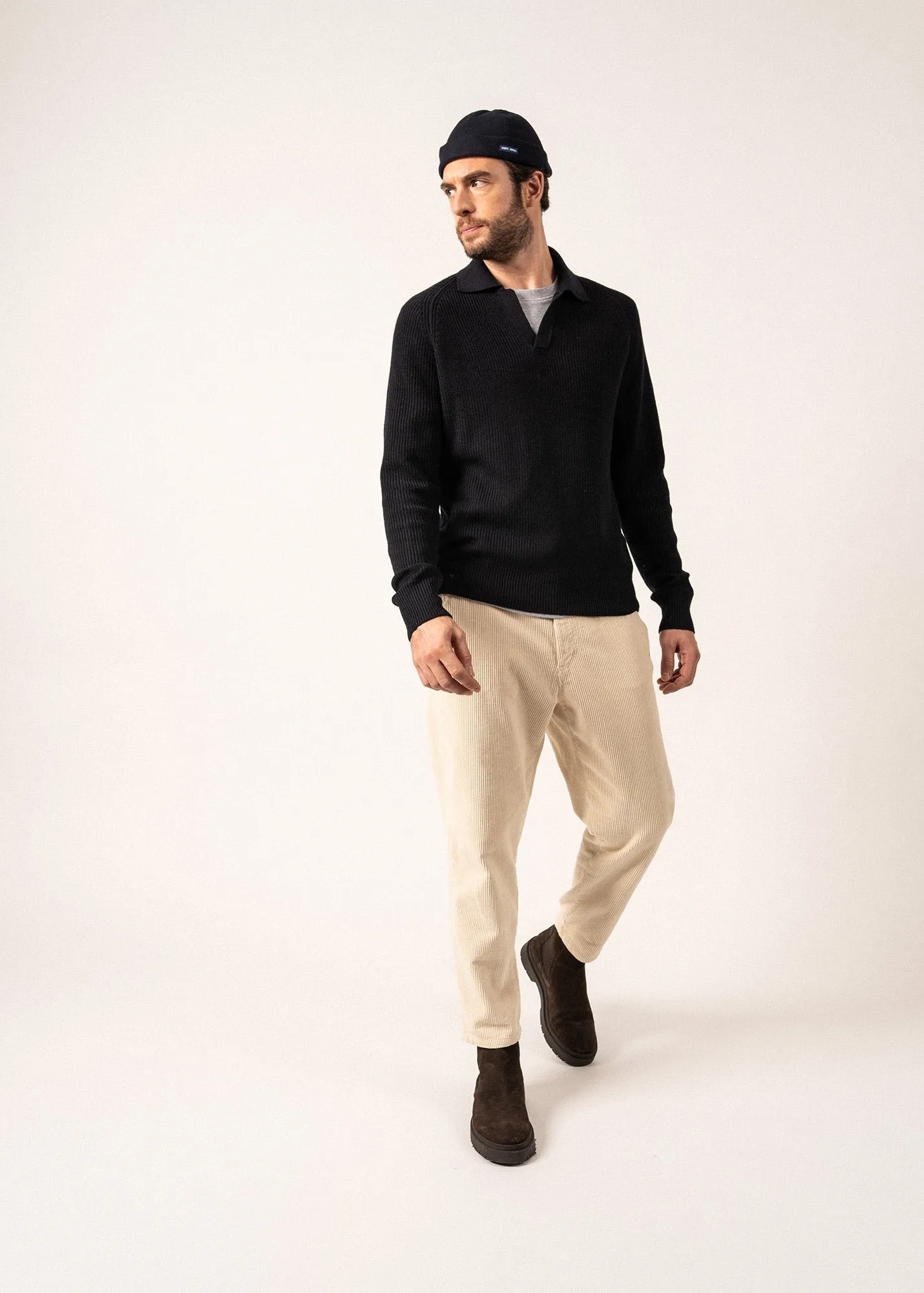 Fribourg Polo-collar Jumper - in wool (NAVY)