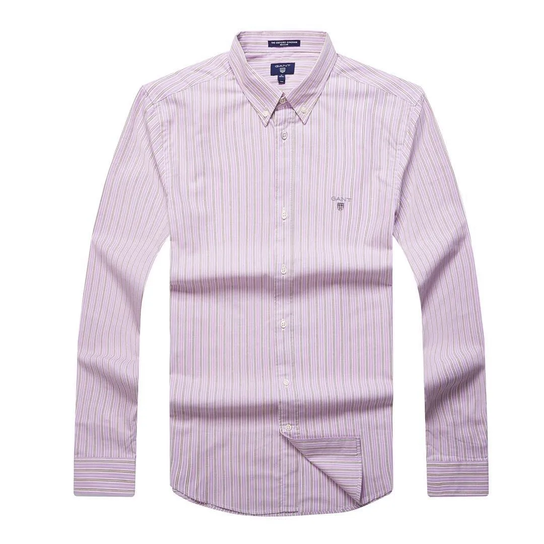 Gant Oxford Gingham Regular Classic Purple and Brown Stripe Longsleeve Shirt