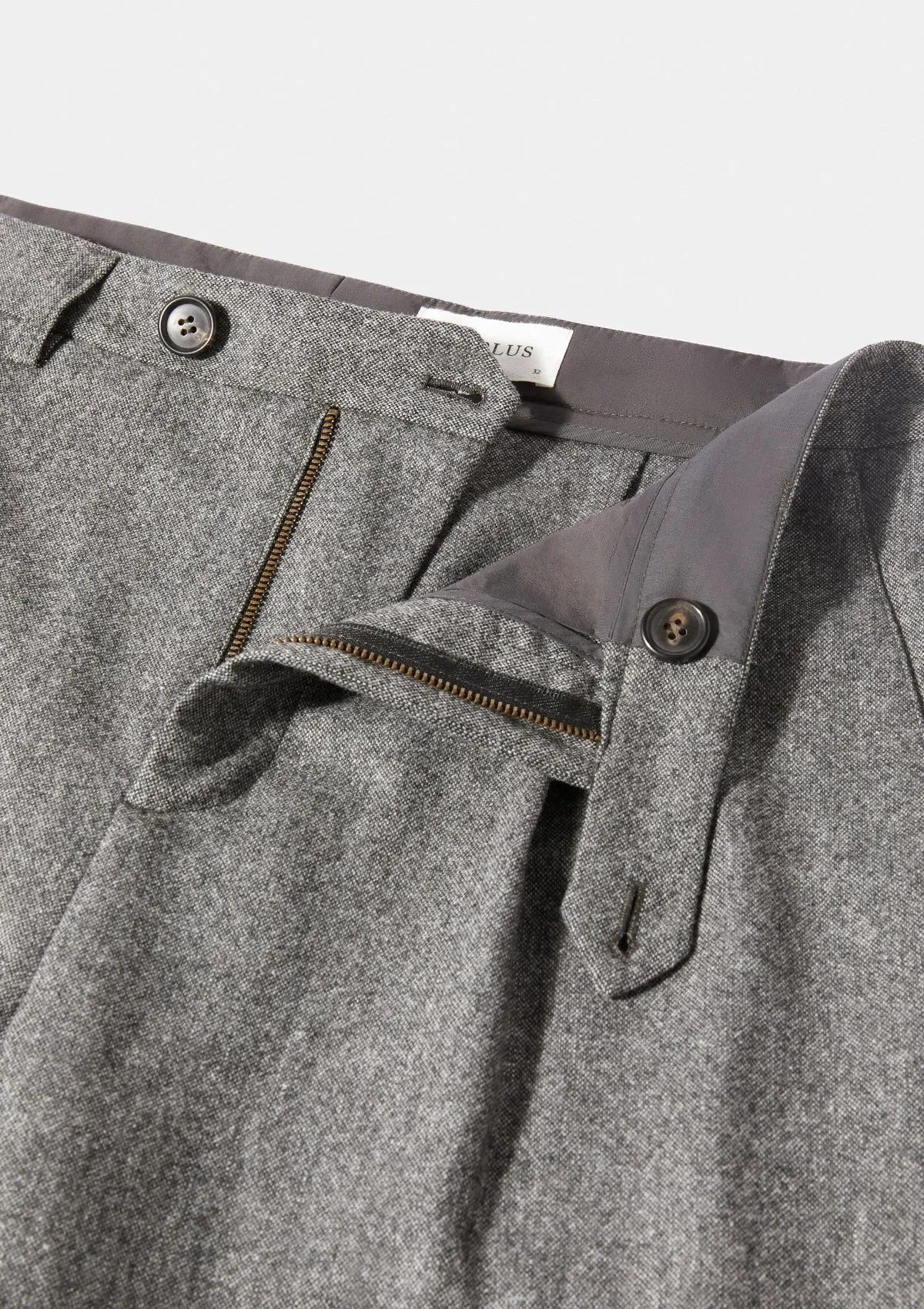 Grey Salt & Pepper Wool High-Waisted Pleated Trousers