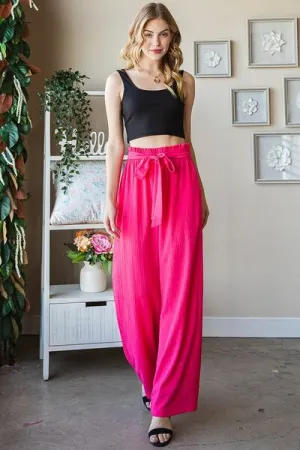 Heimish Watermelon Pink Front Tie Pants with Paperbag Waistband