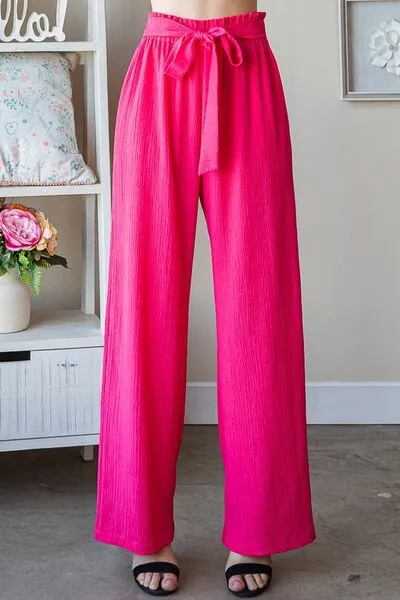 Heimish Watermelon Pink Front Tie Pants with Paperbag Waistband