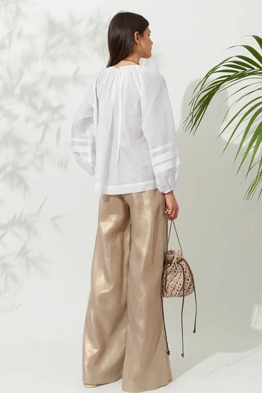 Helios High Waist Golden Linen Trousers Gold