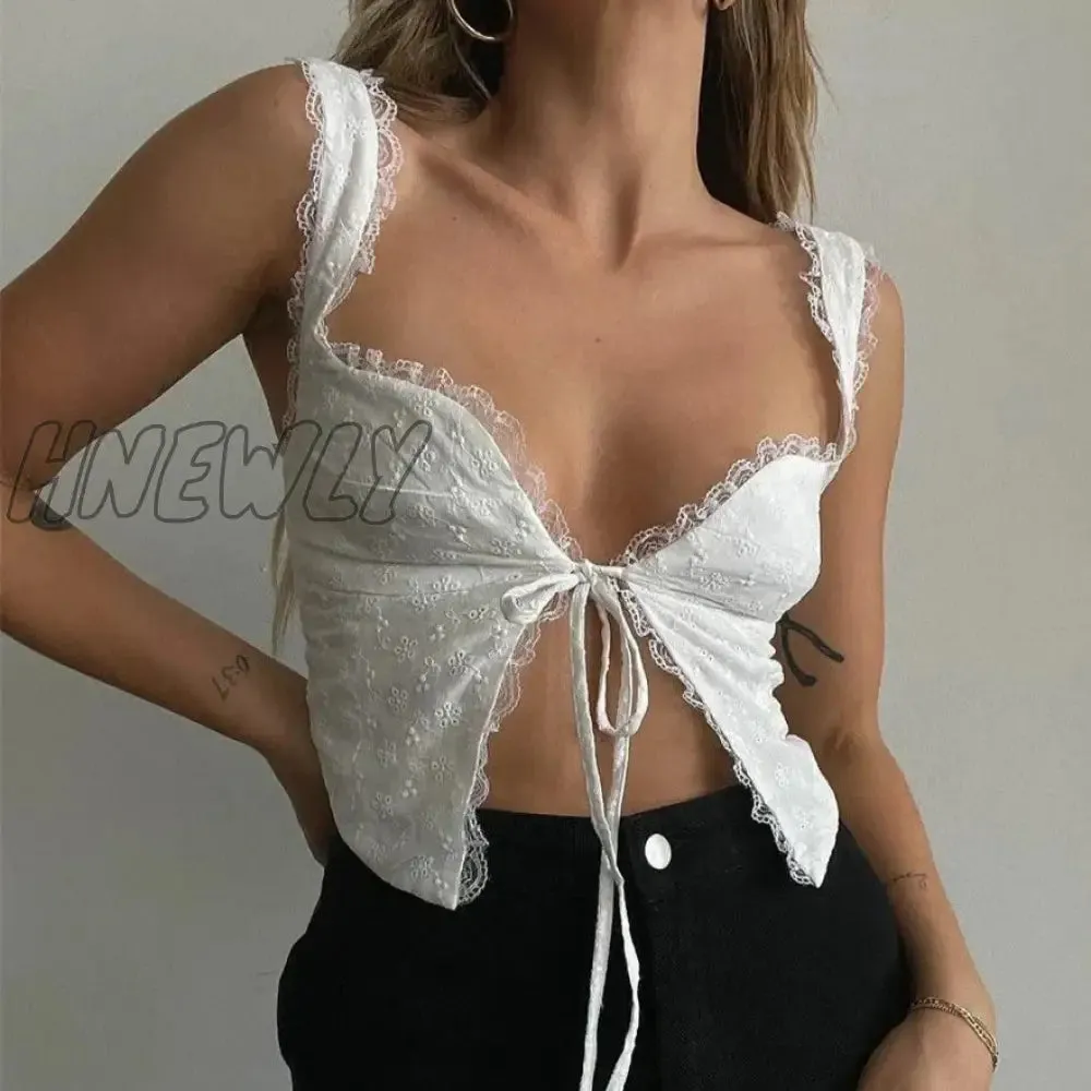 Hnewly Slash Neck Tube Top Bow Tie Up Strappy Slim Sexy Women White Crop Top Summer Tanks Camis New Female Cropped Trendy Summer Fits