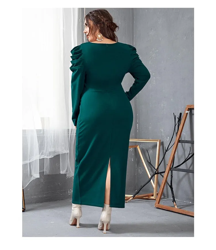 JuliaFashion-Add Elegant Split Back Puff Sleeve Dress